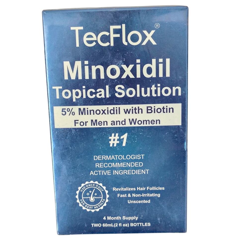 Tecflox 5% Minoxidil Topical Solution Biotin 4 Month Men Women Thin Hair Growth